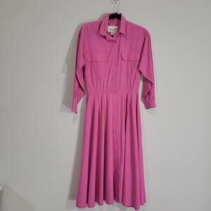 Alain Toussaint Vintage 80s Pink Shirtwaist Midi Dress Size XS P Cotton Blend
